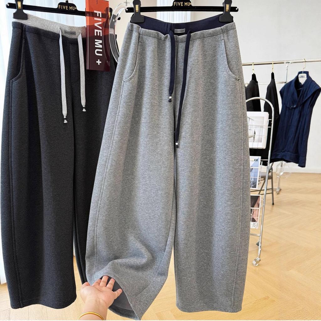 Grote Maat Dames Koreaanse Stijl Patchwork Trekkoord Broek Lente Hoge Taille Oversized Wijde Pijp Joggingbroek Herfst Losse Casual Broek