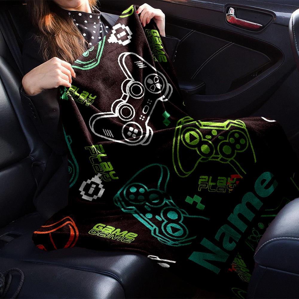 Custom Name Game Controller Theme Printed Blanket - Perfect for Couch, Bed, Travel & Outdoor Use | Machine Washable, Cozy & Durable.