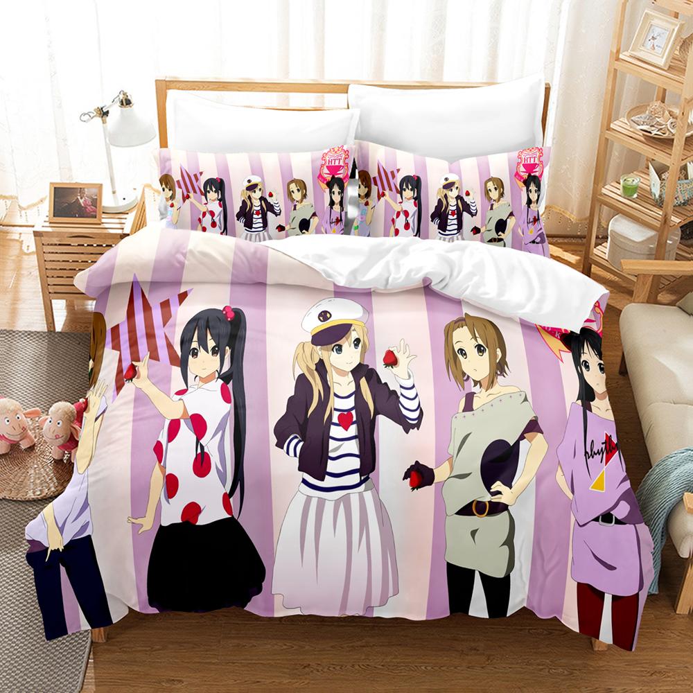 K ON Light Music Club Bedding Set 3PCS Anime Girl Band Guitar Drum Keyboard Character Print Duvet Cover All Sizes Customizable