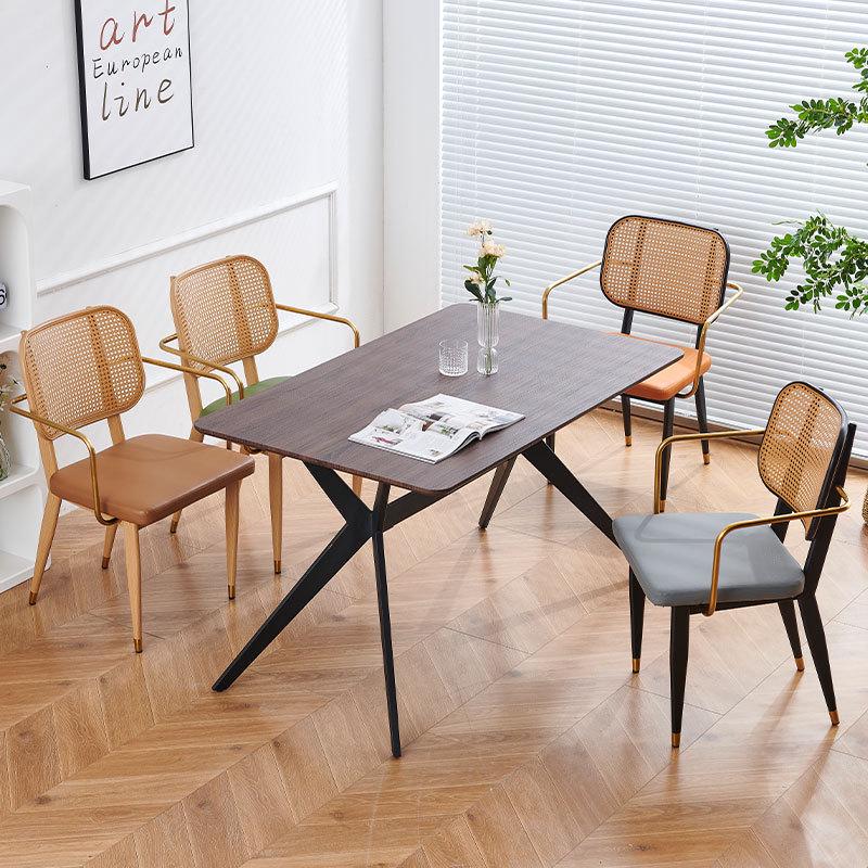 Nordic Light Luxury Wrought Iron Rattan Dining Chair - European Style for Home, Hotel, Cafe, or Leisure.