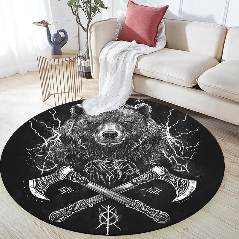 Black and White Axe,Round Area Rug,Carpet Rug for Living Room Bedroom Sofa Playroom Decor,Non-slip Floor Mat 80cmx80cm