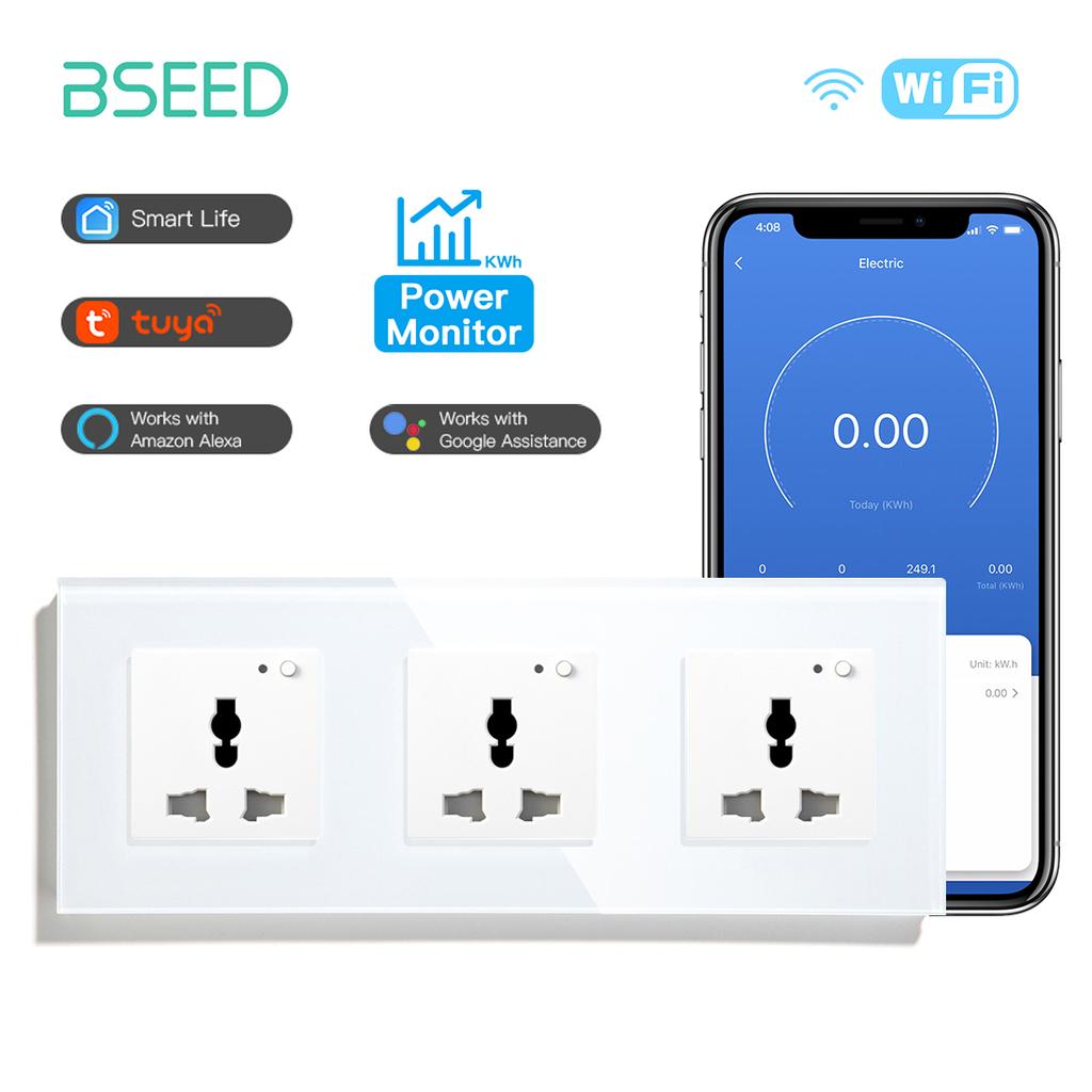 BSEED Wifi Multi-Function Socket Smart Universal Power Socket Wall Electric Socket Tuya Smart Life Google Alexa Voice Control