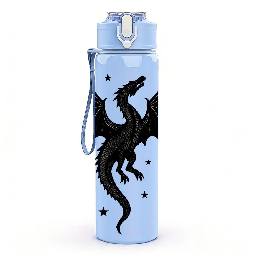 1PC Black Silhouette Dragon Art 750ml Color Plastic Sports Water Bottle Leakproof Flip Straw Lid Suitable for Sports Office Home Use