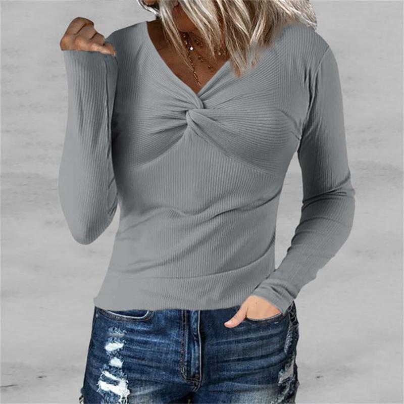 Women's Fashion Rib Knitted Sweater Slim Long Sleeve Pullover Sweaters