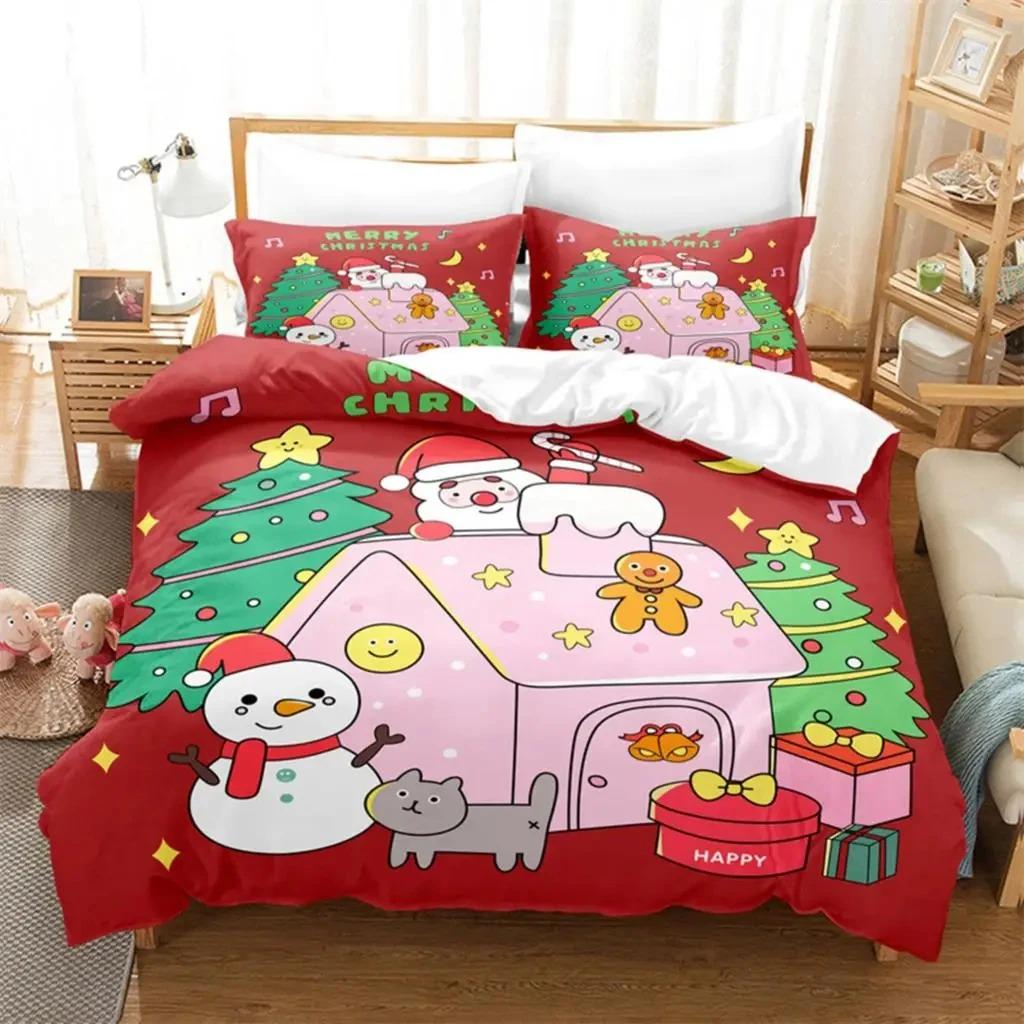 Christmas Santa Xmas Bedding Set Boys Girls Twin Queen Size Duvet Cover Pillowcase Bed Kids Adult Fashion Home Textileextile