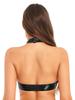 Women O Ring Halter Top Backless Sleeveless Patent Leather Crop Vest Club Music Festival Party Top