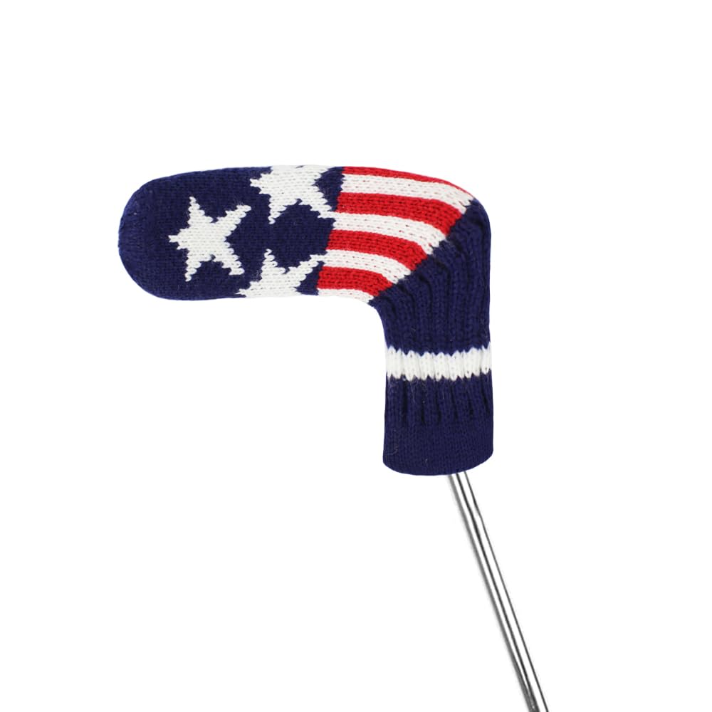 Scott Edward Knit Golf Putter Headcover, Pack of 1, Fits Blade Putter (Blue Star)