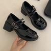 French Mary Jane Small Black Shoes Leather Shoes New One-word Shallow Mouth Round Head Casual Jk Platform Single Shoes