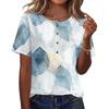 Women's Short Sleeve Shirt Printed Cotton Linen Blouse Casual Button Top
