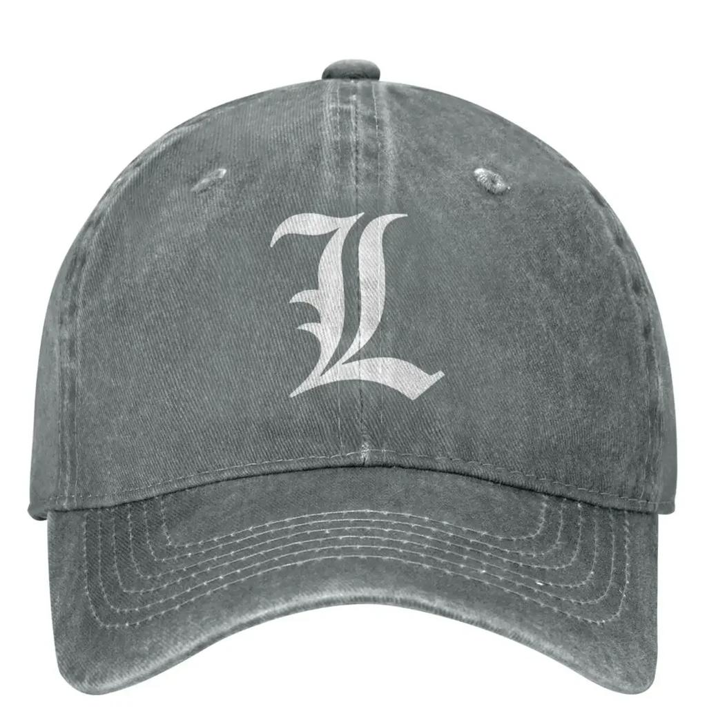 Old English Initial White Letter L Death-Notes Baseball Cap Unisex Teens Sunscreen Trucker Hat Summer Sport Baseball Caps