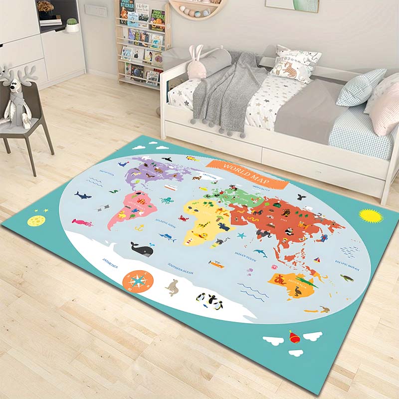 Cartoon World Map Pattern Floor Rug Carpets for Living Room Bedroom Bedside Bathroom Floor Mat Area Rug Kids Room Decor Gift