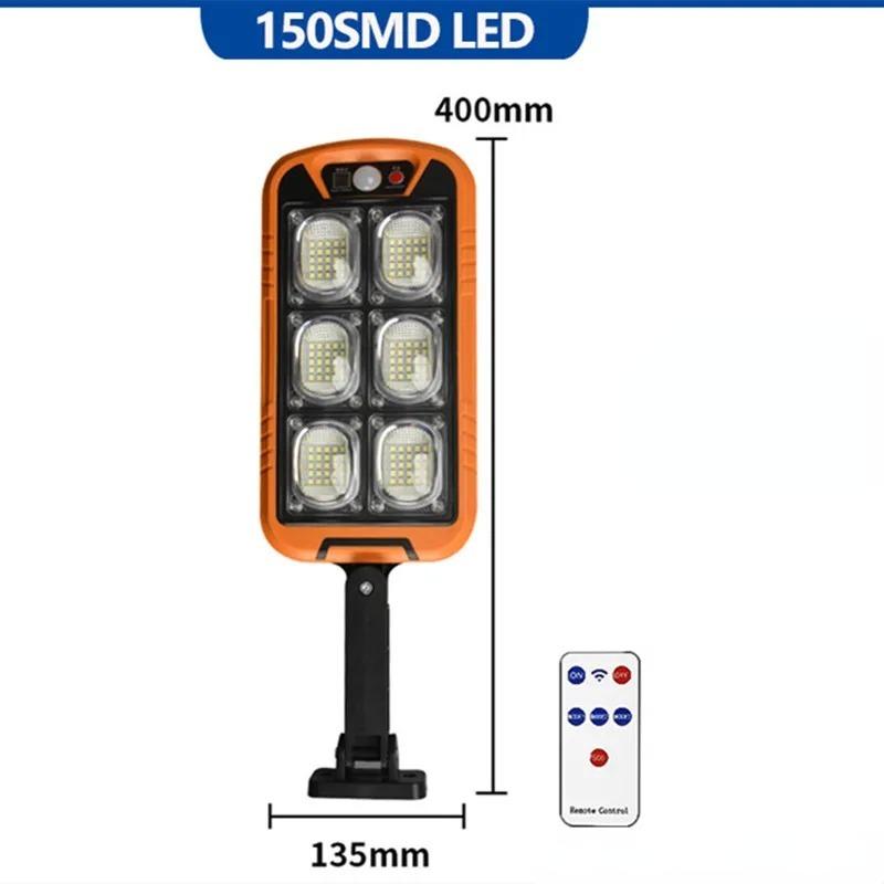 150LED/150COB Solární pouliční osvětlení Venkovní lampa s dálkovým ovládáním se 3 světelnými režimy Vodotěsné osvětlení pro zahradu s pohybovým senzorem
