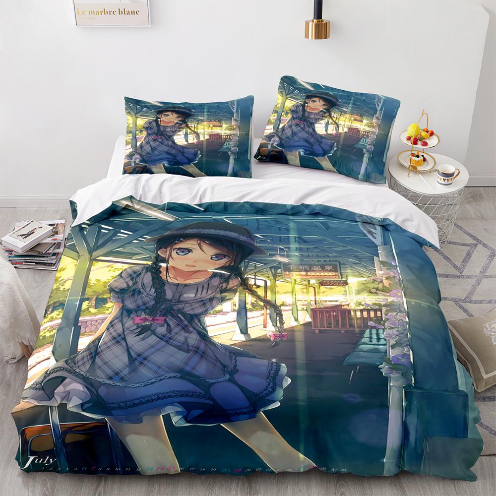 Kawaii Girl Bedding Set Single Twin Full Queen King Size Anime Girl Bed Set Aldult Kid Bedroom Duvetcover Sets 3D Pr Twin S