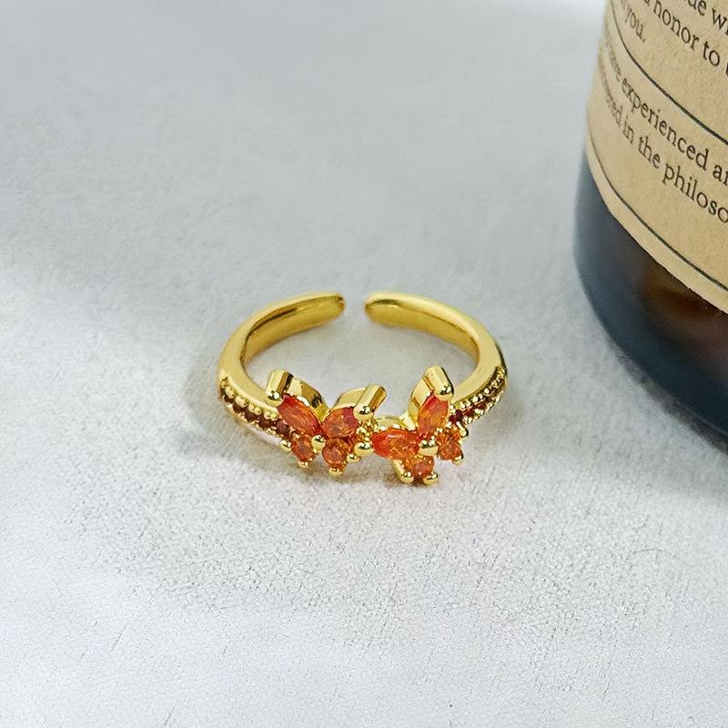 Mittelalterlicher Vintage Hepburn Wind Farbe Schatz Schmetterling Super Flash Zirkon Persönlichkeit Öffnungsring Damenmode Schmuck