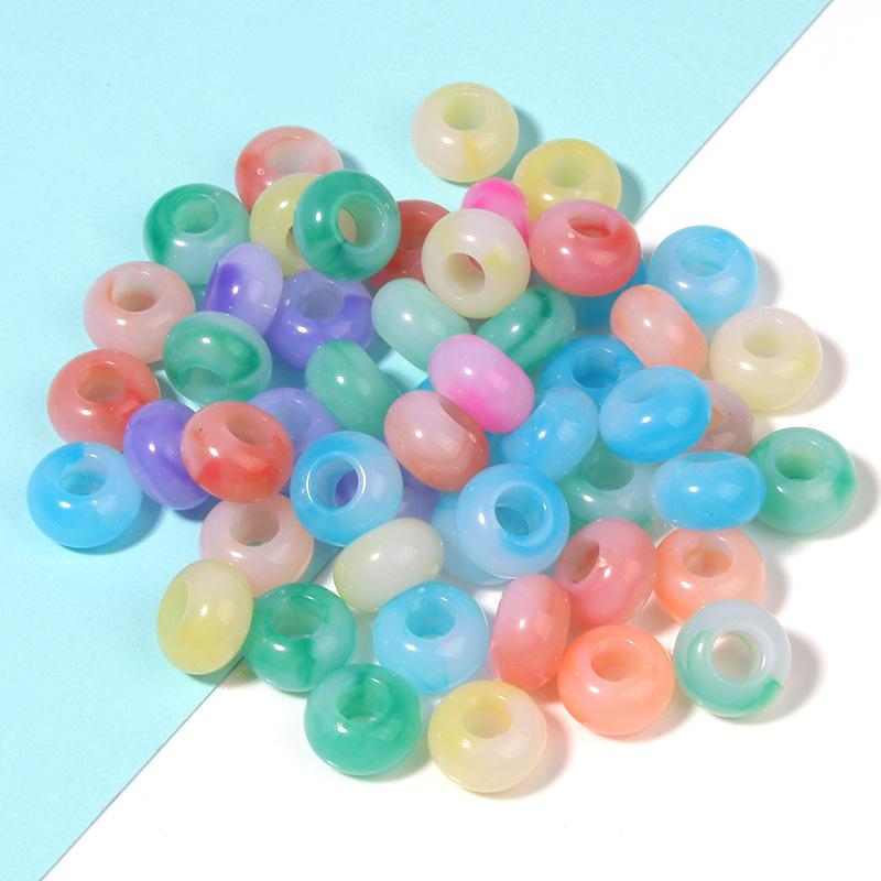 Two-Color Gradient Flat Round Acrylic Abacus Beads - Large Hole Spacer Beads for DIY Beading and Bracelets