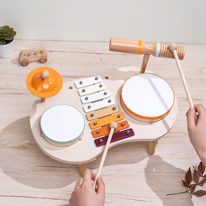 Wooden Multifunctional Music Stand: Drum Set & Xylophone Orff Percussion Toy for Kids