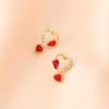 Silver Needle Retro Red Heart Earrings Elegant Crystal Earrings Versatile Petite High-end Sweet
