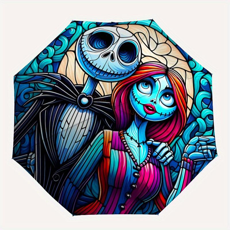 1pc Jack Skellington Sally Stained Glass Cartoon Automatic Folding Umbrella,Lightweight Design, Fashion Lovers a0819036