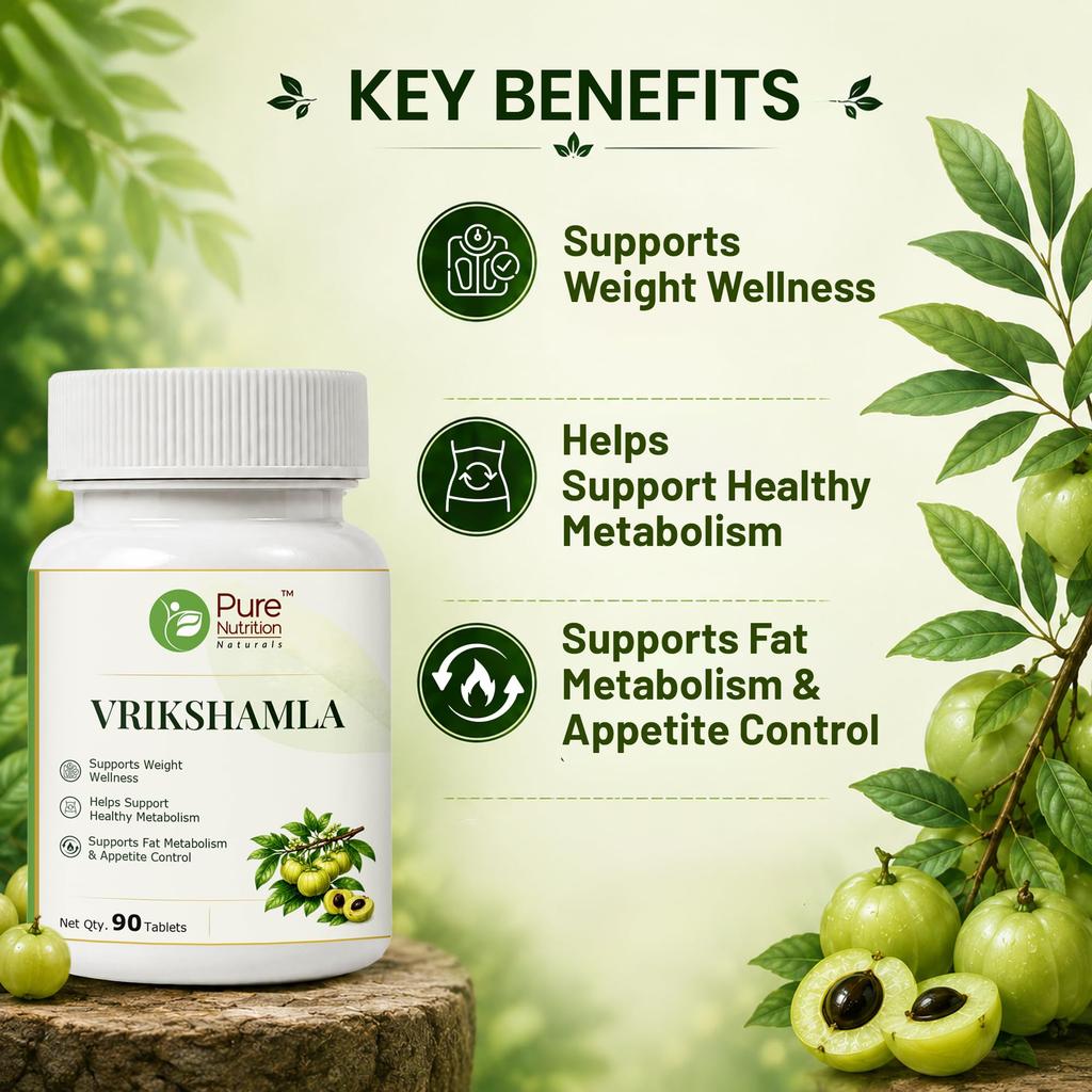 Pure Nutrition Vrikshamla Tabletten | Vrikshamla Garcinia Cambogia Kräuterergänzung zur Gewichtsregulierung & Stoffwechselunterstützung | Ayurvedische Formel