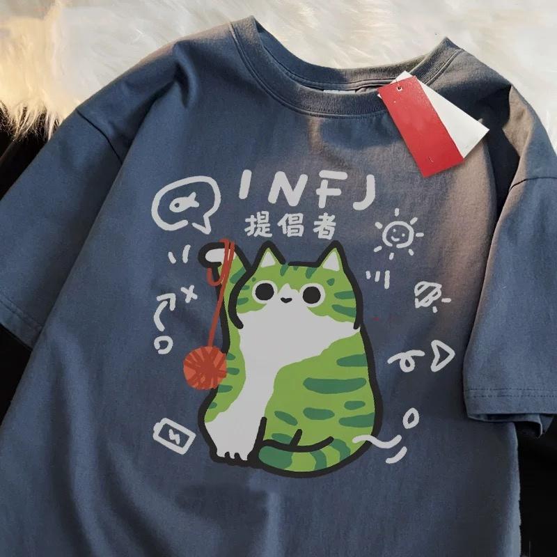 Rodinná trička Zábavné kočičí tričko Prodyšné Měkké Oversized Módní Cool Top Bavlna Street Rodinná trička 2025