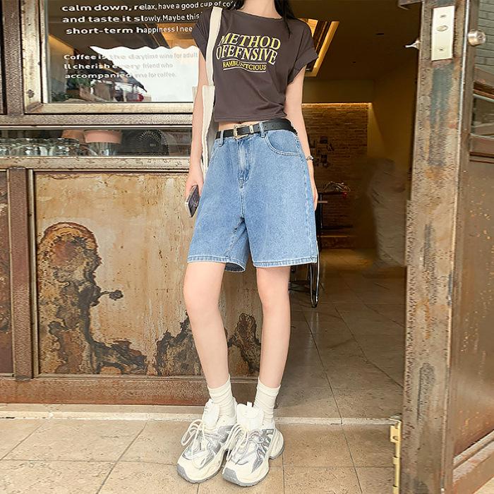 

Женские темно-синие джинсовые шорты с высокой талией, новый летний А-силуэт, свободный облегающий крой, повседневный и универсальный стиль. XS