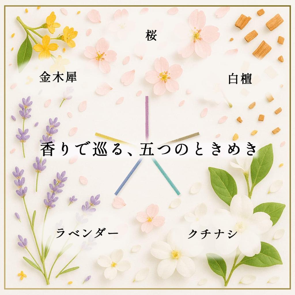 Reveil Aroma Incense Made in Low 5 Scents Including and Cherry with Short Incense Burner Sticks, Japan, Smoke, Sandalwood, Osmanthus, Blossom,