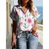 Floral Print Womens Loose Fit Short Sleeve V-Neck Top - Sleeveless Button-Free Casual Shirt Street Style