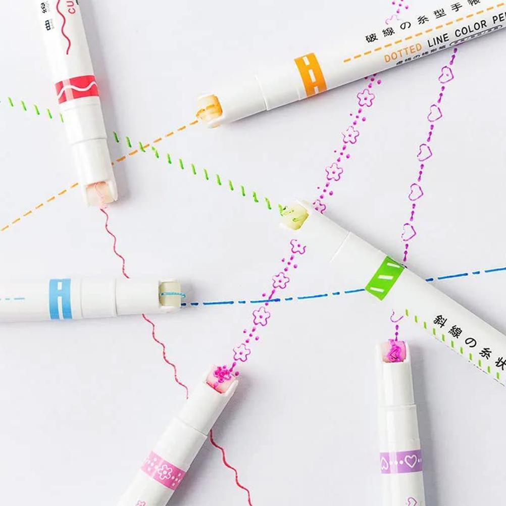 6 Pcs Curve Highlighter Color Marker Pen Liner Color Pen Tip Pens with 6 Different Curve Shapes