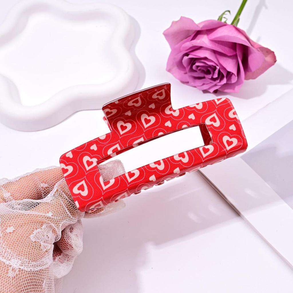 Korean-Style Large Valentine's Day Heart & Rose Acrylic Hair Clip