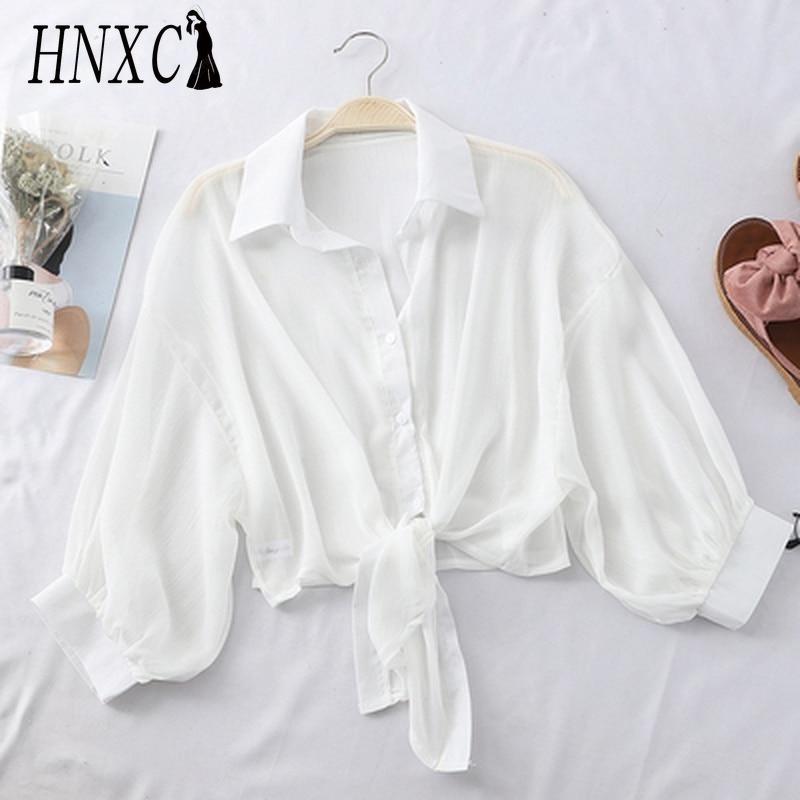 

HNXC Жіночі Модні Повсякденні Однотонні Блузки та Сорочки з Принтом з Довгим Рукавом та Комірцем ПОЛО S білий