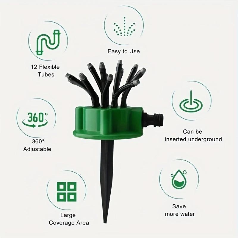 1Pc 360° Automatic Multi-Head Watering Sprinkler, Garden Irrigation Tool, Shower Head, Holiday Gift