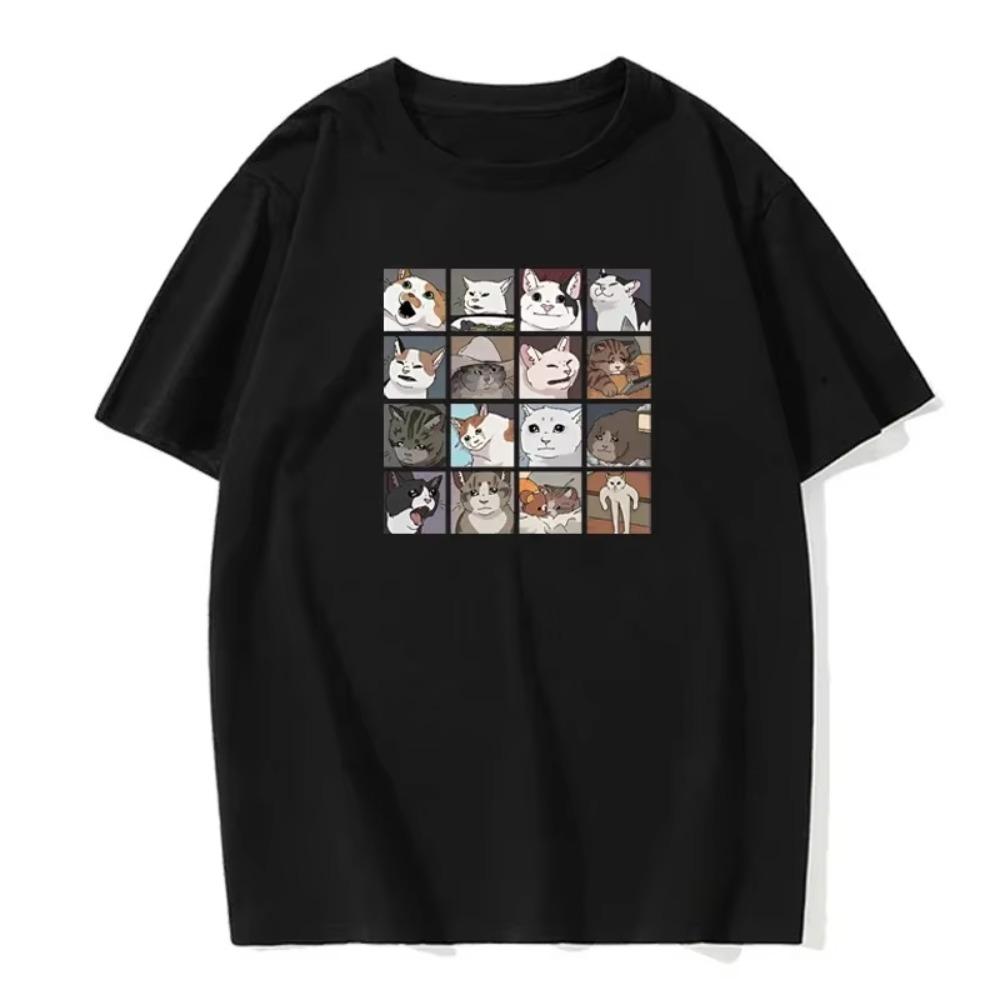 Meme Cat Puzzle Creative Printed Men's T-Shirt Beach Breathable Funny Clothing European Size Casual Cotton Top Short Sleeve