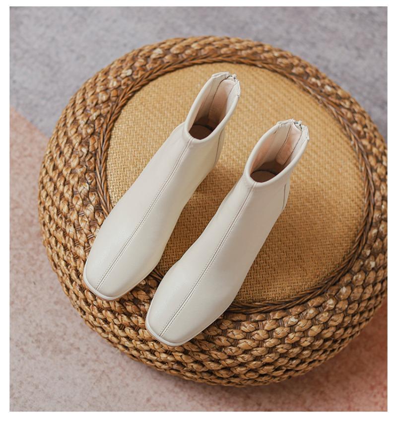 

Женские ботильоны 2025 Зима Британский стиль Задняя молния Модные ботинки Женские Грубый каблук Замшевые Универсальные Короткие Женские туфли 35 бежевый