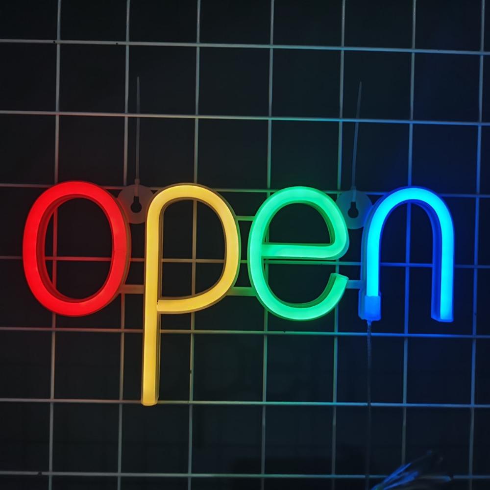 Battery Powered OPEN Letters Neon Lights Colorful Night Lamps LED Neon Sign Light Office Signage