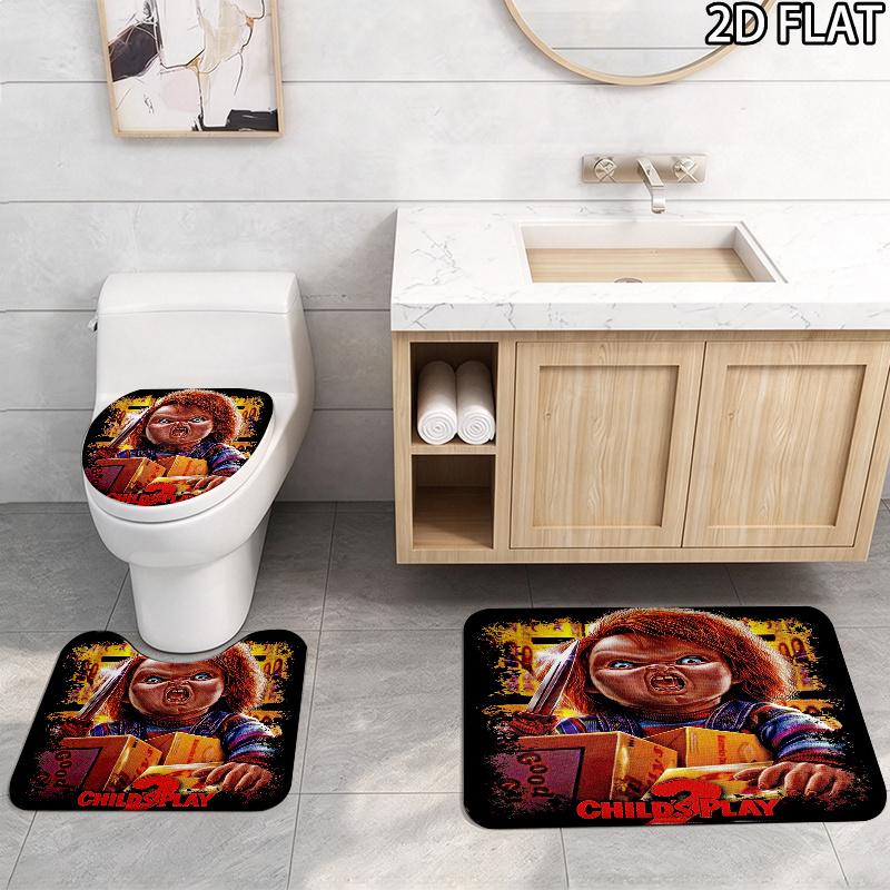 Chucky 3Pcs Flannel Toilet Mat Set Bathroom Rug Bath Carpet Non Slip Home Decor Toilet 3 Pcs Bathroom Textile Set