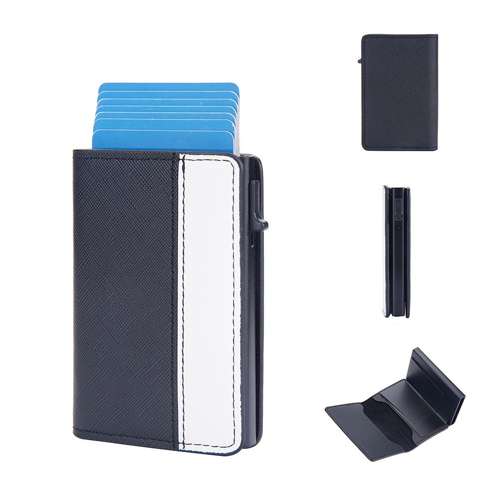 Baellerry Men s RFID Leather Card Holder: Color Block, Anti-Theft, Automatic Pop-Up Design чёрный