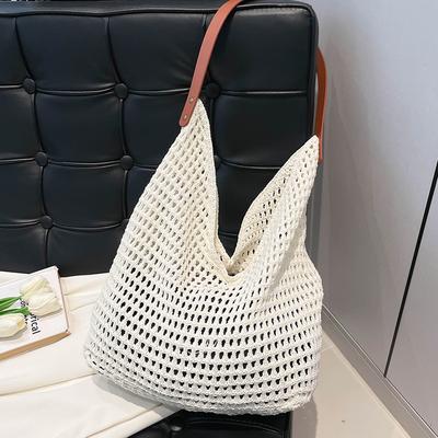 2025 Summer New Large-capacity Cotton Thread Woven Armpit Bag Women's Hollow Seaside Vacation Beach Travel Shoulder Bag