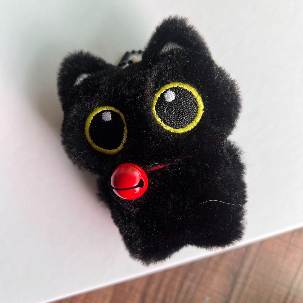 Cartoon Black Cat Plush Toy & Squeaky Bag Charm - Cute Kitten Ornament Gift
