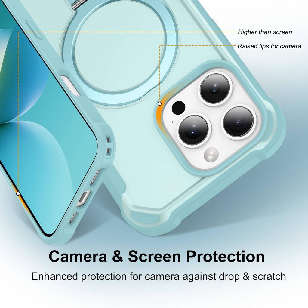 For iPhone 16e/16/15/14/13/12 Pro Max 16 Plus 11 Stand Case Compatible with Magnetic, Built-in Ring Holder Drop Protection Cover