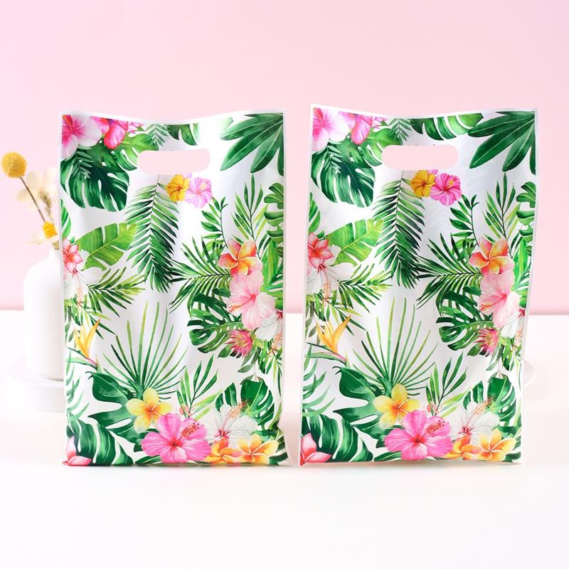 10/20/50pcs Summer Hawaiian Floral Gift Bags Hawaii Luau Tropical Beach Party Favor Bags with Handle for Birthday Party Supplies