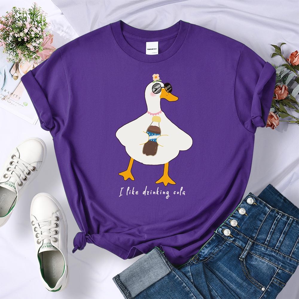 Sunglasses Drink Duck Design Women Tee Shirts Summer Comfortable T-Shirt Casual Crewneck Clothes Hip Hop Soft Woman Short Sleeve