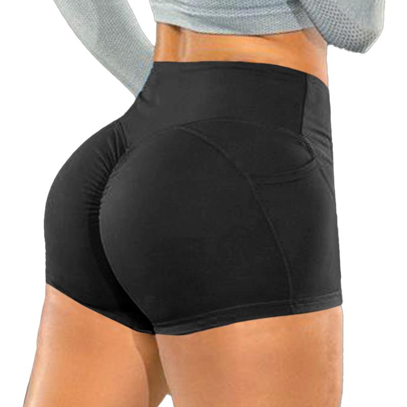 

1 шт. Облегающие однотонные спортивные повседневные шорты для фитнеса с эластичной талией на бедрах и высокой талией для йоги, смесь химических волокон S чёрный