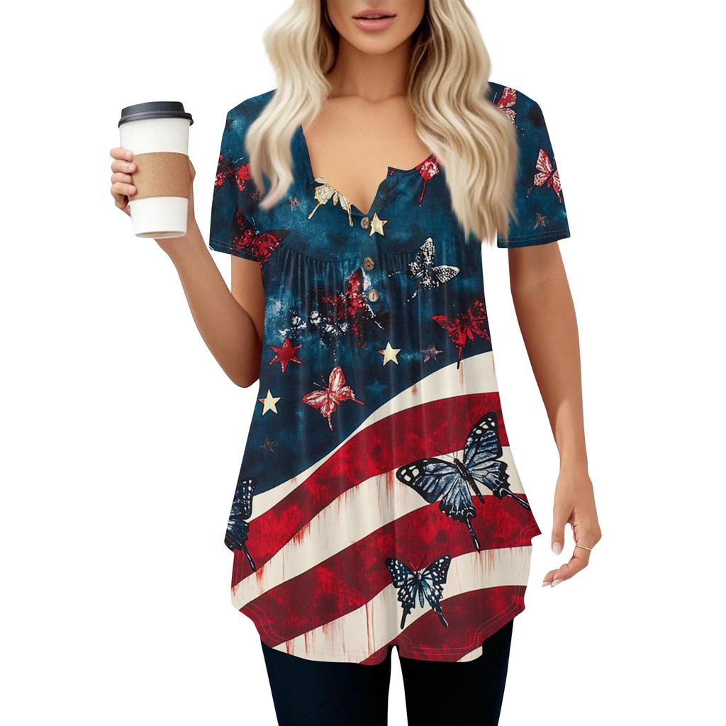 Women's Casual T-Shirt Printed Round Neck Pullover Short Sleeve Top