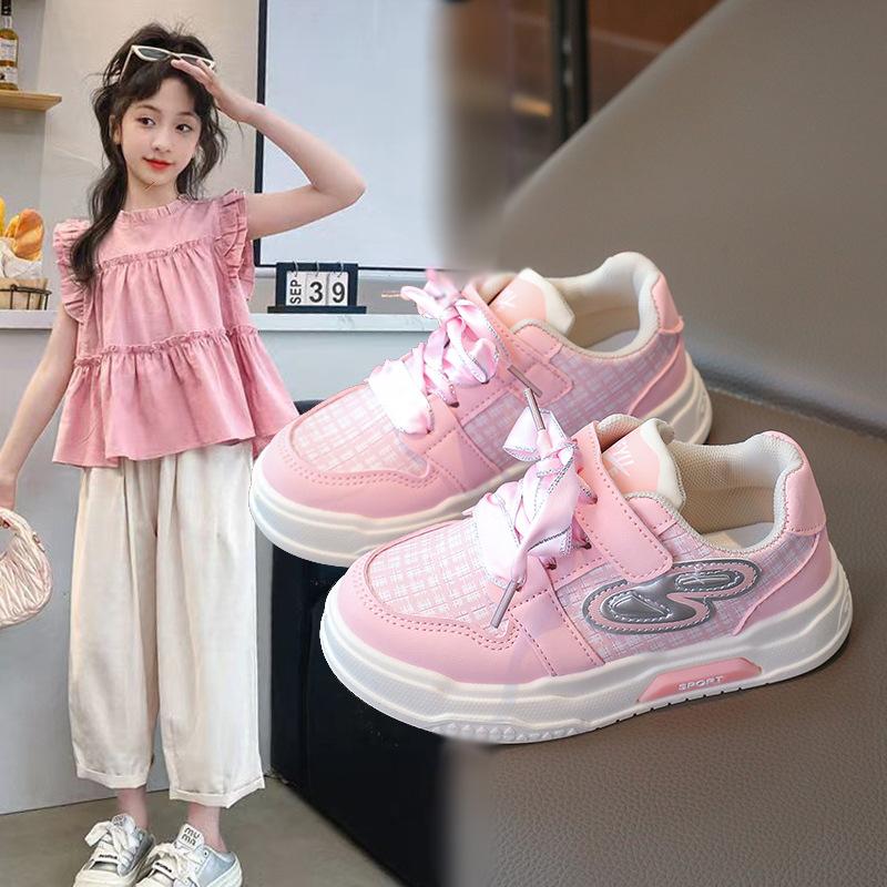 Girls fashion board shoes 2025 spring and autumn new soft-soled children's sports shoes breathable casual shoes medium and older children's running
