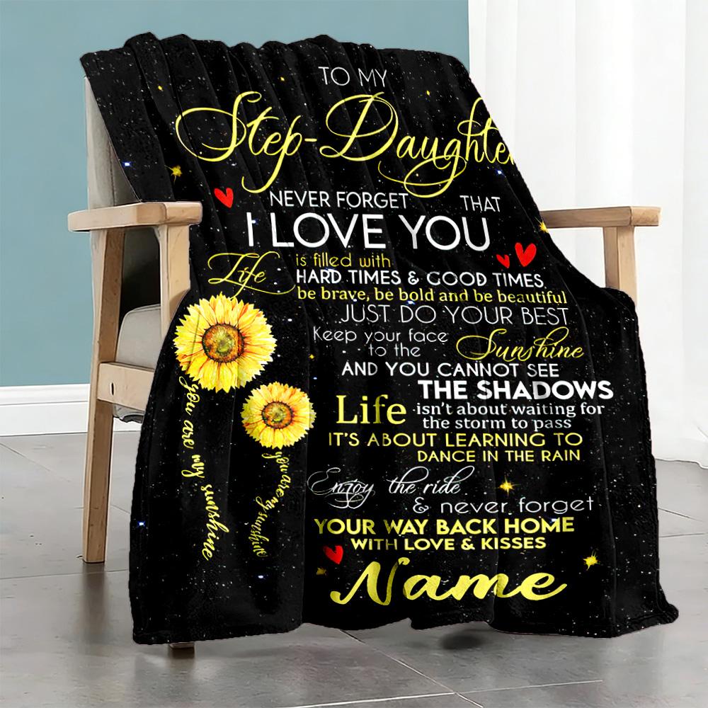 Sunflowers Daughter Personalized Name Blanket Multi-purpose Customizable Blanket Warmthful Decor Great for Home Decor Sofa Nap Chair