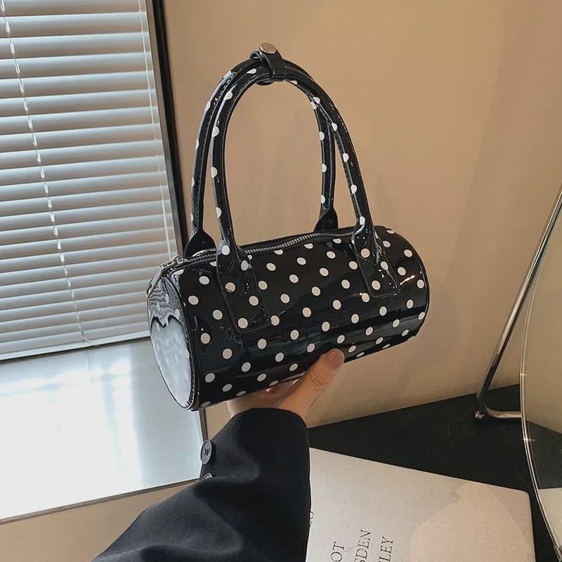 2024 Polka Dot Boston Patent Leather Shoulder & Crossbody Bag for Women