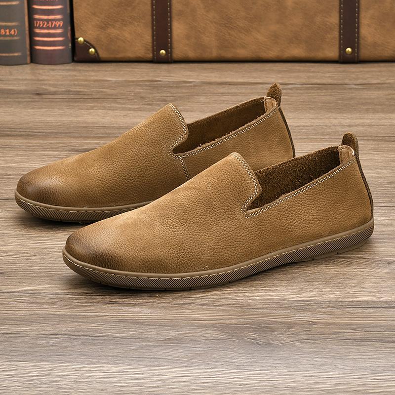 

Кожаная обувь без подкладки, кожа на мягкой подошве для ленивых водителей, мужская обувь из натуральной кожи, повседневная кожаная обувь, всего одна нога на бобе 44