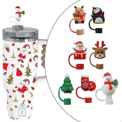 Christmas Straw Cover Caps Cute Compatible with 10mm Straws Dustproof Holiday Topper