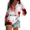 Halloween Fashion Bloody letter 3D Print Graphic Long Sleeve T-Shirt Casual V-Neck Top Polyester Breathable Women's Apparel Tops