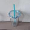 Customizable 16OZ Double-Layer Plastic Straw Cup with Lid and Logo